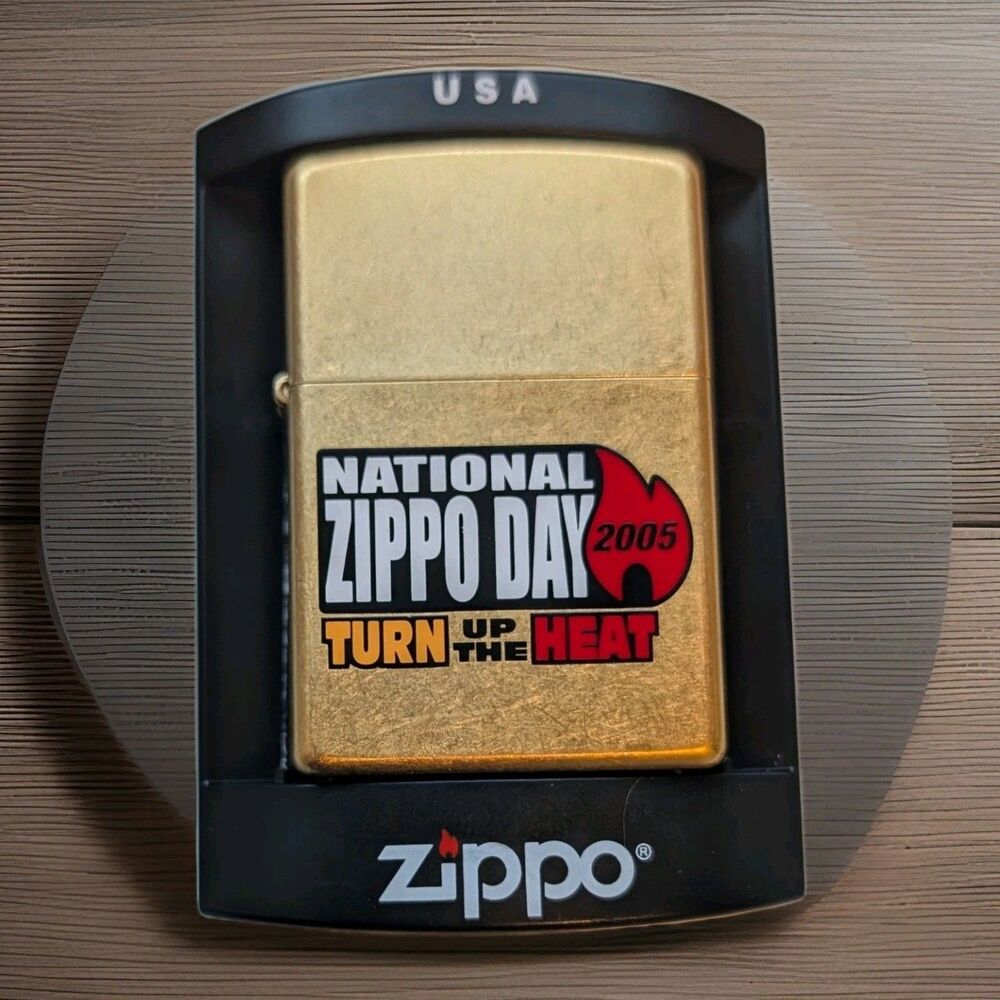 Zippo 2005 National Zippo Day Lighter  Gold Dust NOS New Orange Seal Case Insert